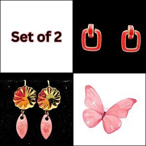 Vintage Gold Tone Dangle Drop Earrings Women Coral Pink Geometric Barbiecore